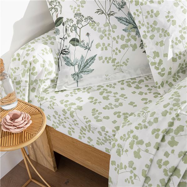 Parure de lit - Housse de couette 100% Coton 57 fils Ginko Vert pas cher