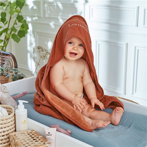 Cape de bain bébé personnalisable en gaze de coton - BECQUET